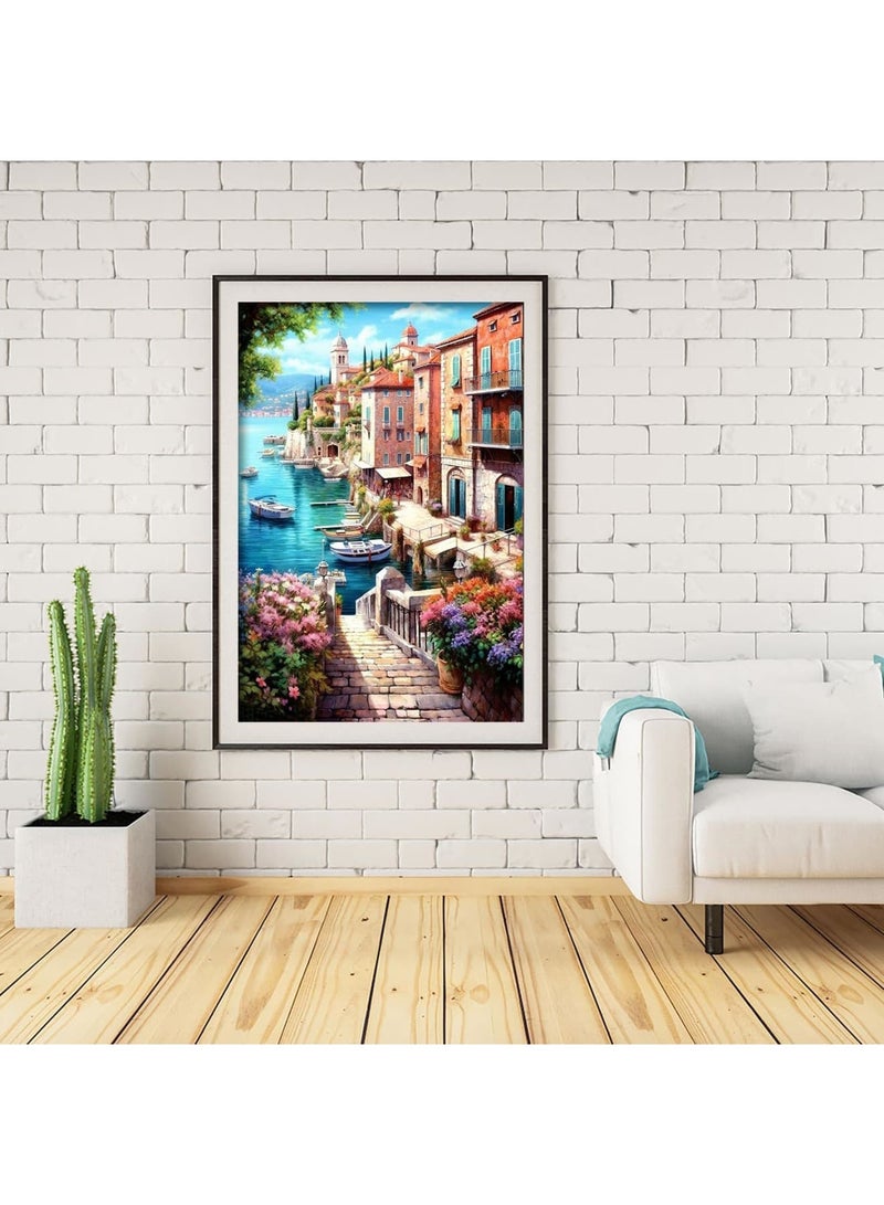 أطقم رسم الماس للبالغين للمبتدئين - 12x16 بوصة مدينة ساحلية DIY أطقم فن الماس 5D، لوحات نقاط الماس كاملة الحفر مع الماس، فنون وحرف للديكور المنزلي، هدايا - Image 3